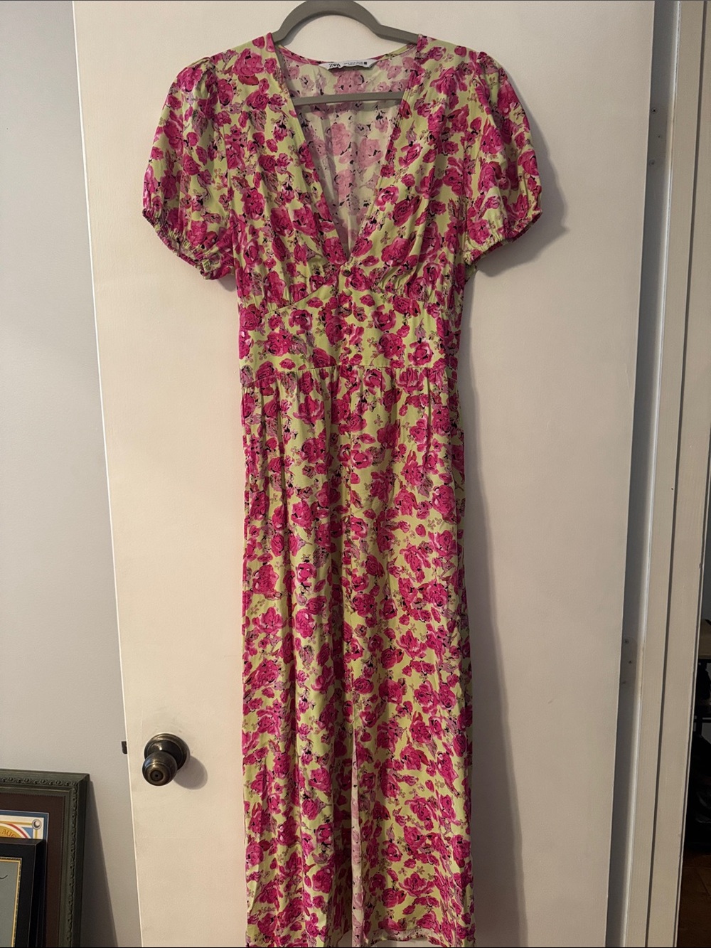 Zara Pink Floral Maxi Dress on Lime Background